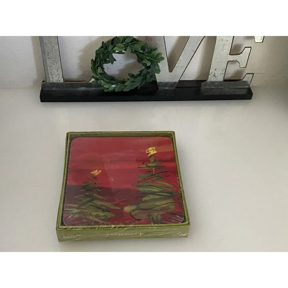 Rock Flower Paper 4 Coasters Abstract Cool Contemporary Christmas Tree 4